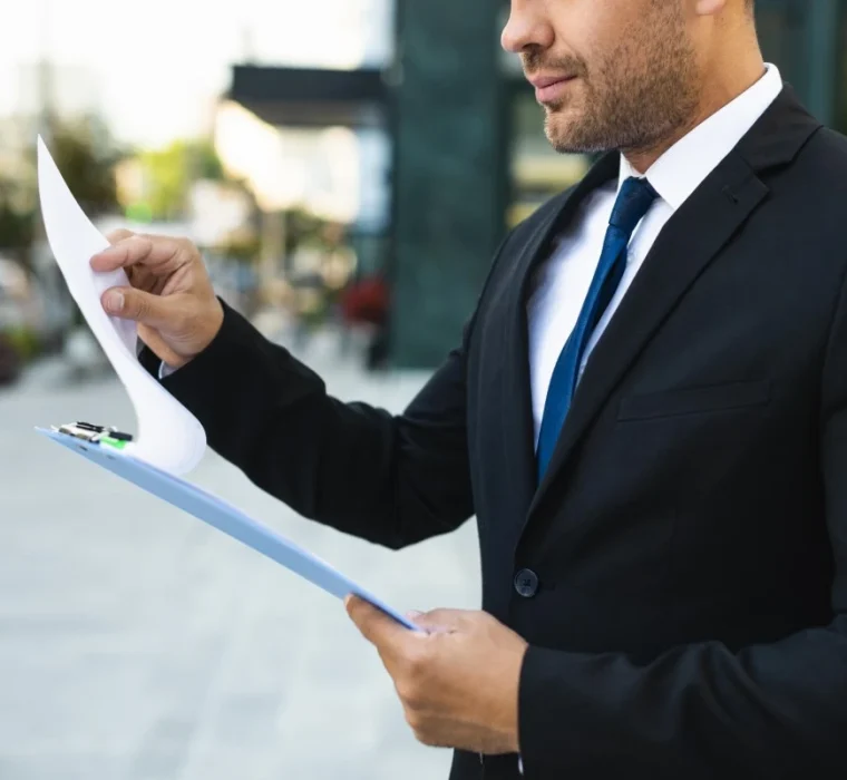 side-view-business-man-reading-from-clipboard